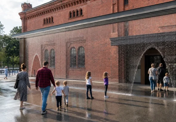 Zwiedzający oglądają multimedialną instalację w Hydropolis przy ulicy Na Grobli we Wrocławiu.