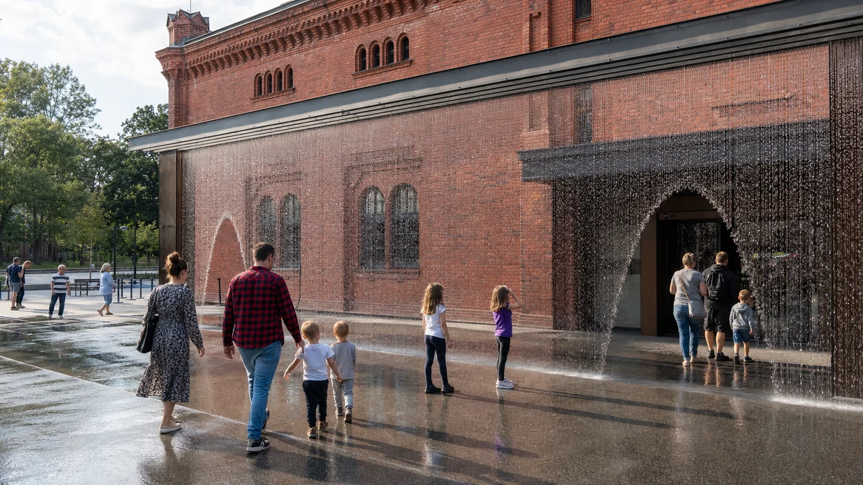 Zwiedzający oglądają multimedialną instalację w Hydropolis przy ulicy Na Grobli we Wrocławiu.